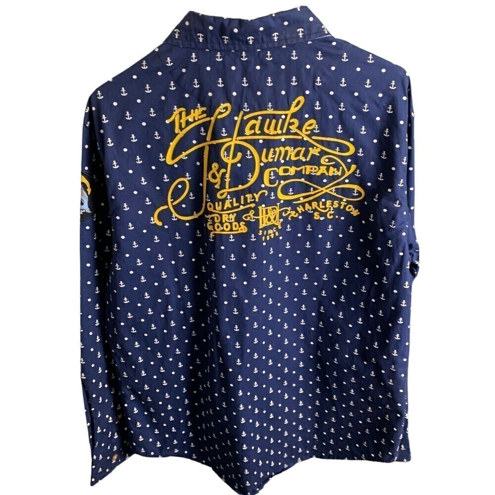 H & Dumar Anchor Pattern Button Down Shirt Navy B… - image 2